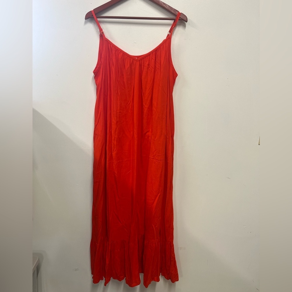 Ava Viv Red/Orange Maxi Dress spaghetti strap Tassle bowtie ruffle plus size 1X - Picture 2 of 9
